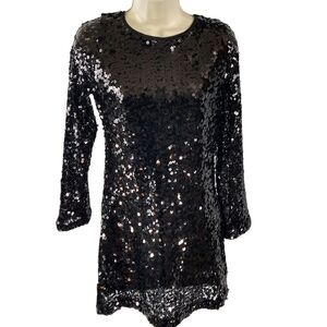 Black Sequin Long Sleeve Mini Dress